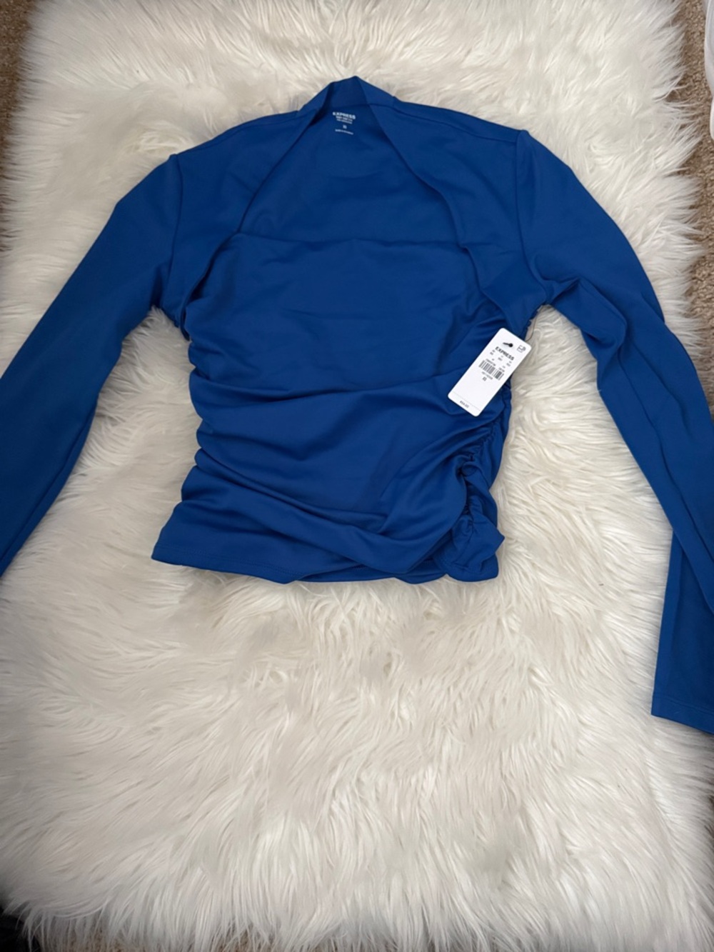 Express Cobalt Blue Long-Sleeve Ruched Side Tee